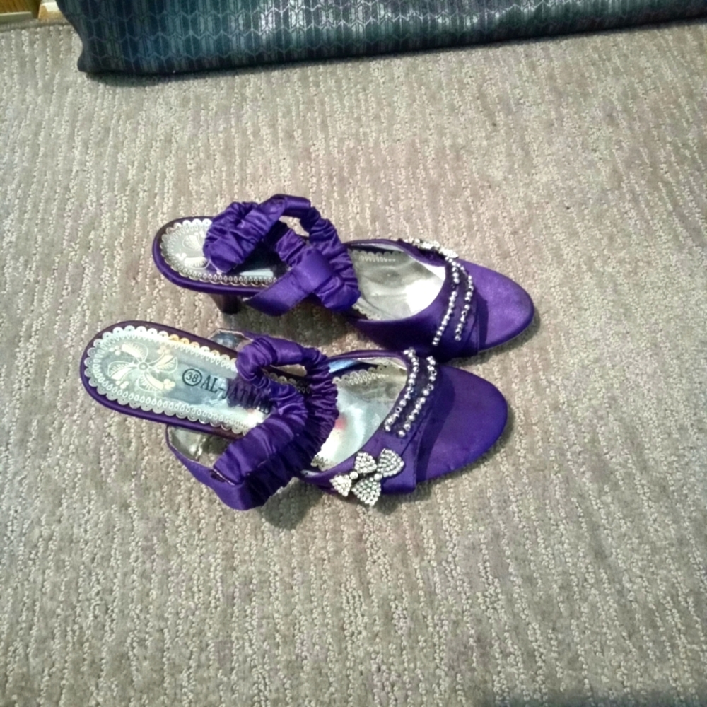 Purple and silver bow shoes